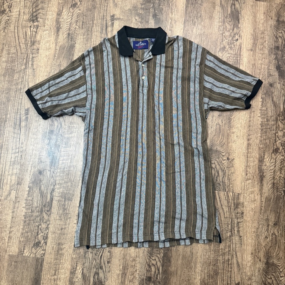 Classic Striped Polo Shirt - Black, Brown, and Gray